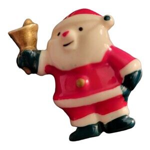 VTG Plastic Christmas  Brooch Bell Ringing Santa Clause Pin Afterthoughts